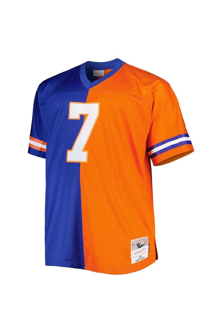 Men's Mitchell & Ness John Elway Royal/Orange Denver Broncos Big & Tall Split Legacy Retired Player Replica Jersey, Alternate, color, Royal