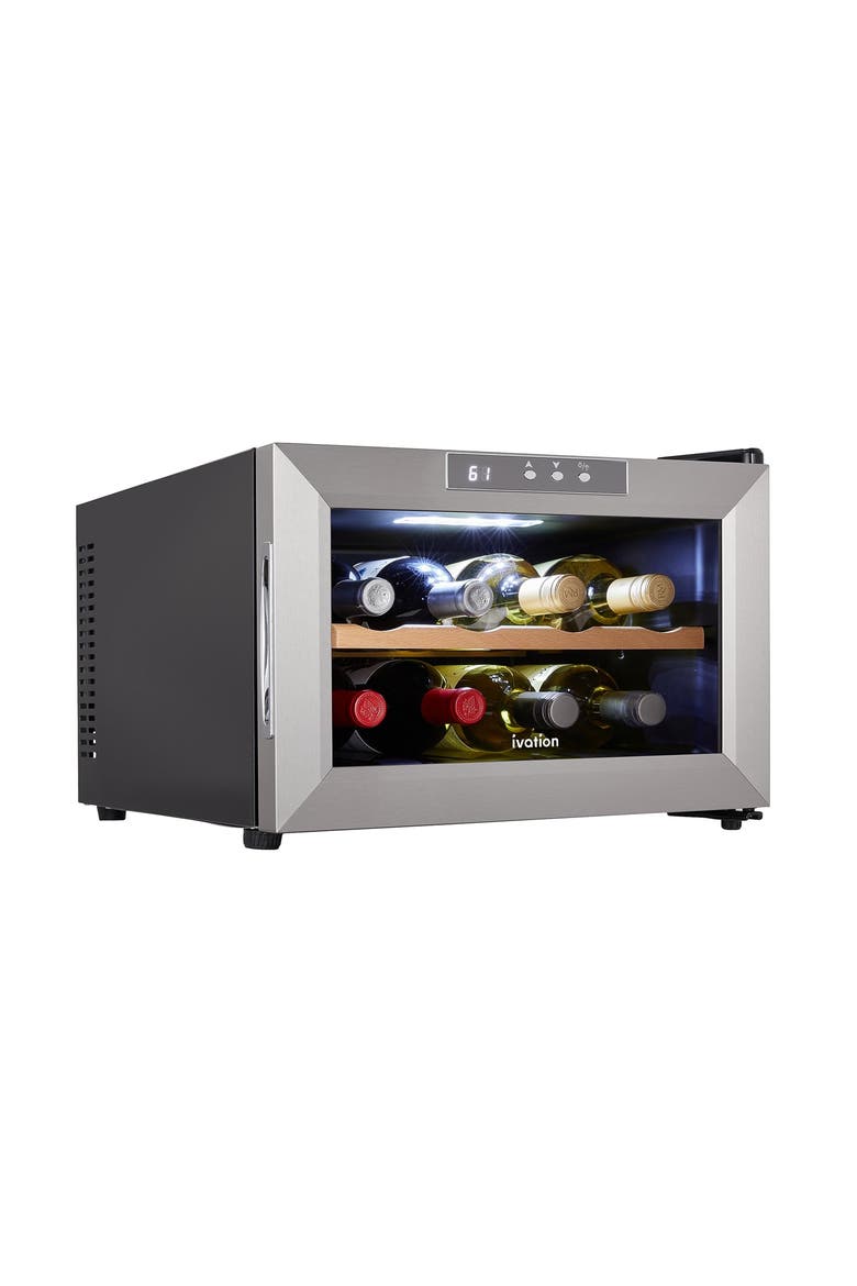 8 Bottle Wine Fridge Freestanding Small Wine Cooler Refrigerator with Glass Door, Main, color, Silver