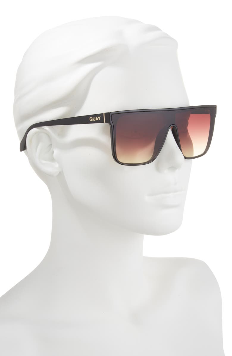 QUAY Nightfall Medium 138mm Shield Sunglasses, Alternate, color, Black/ Brown Yellow