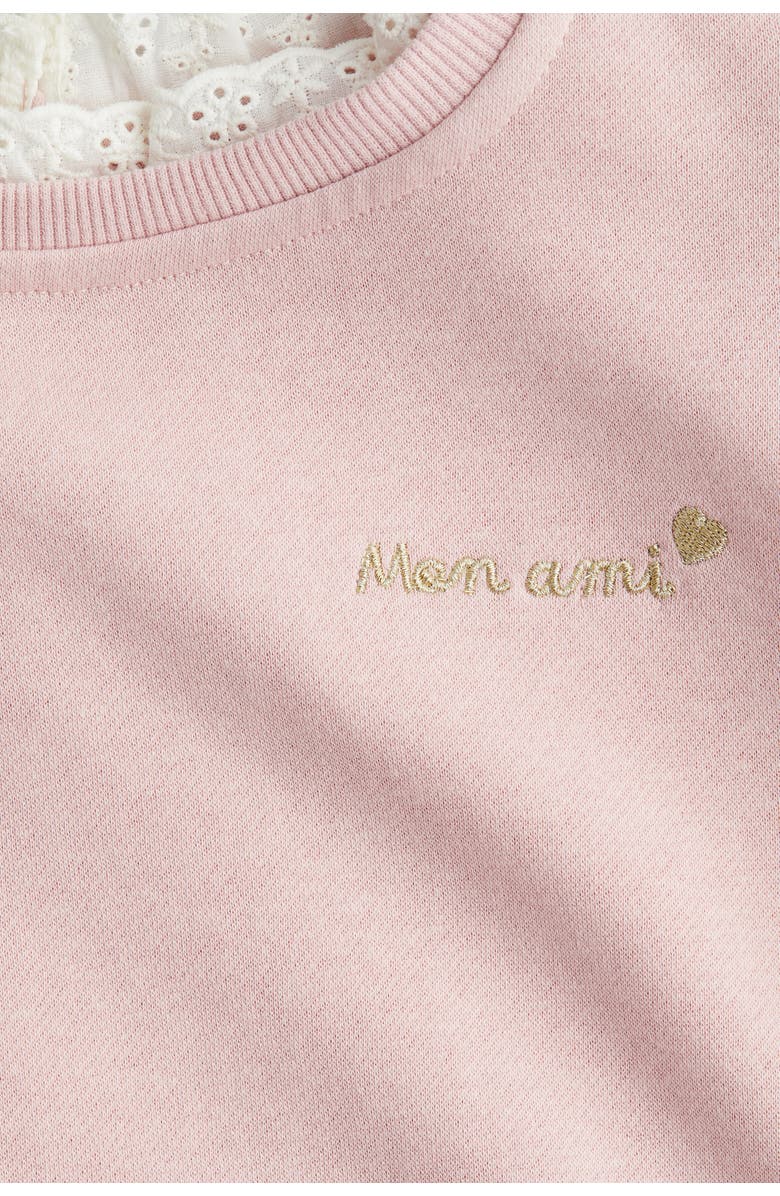 H&M Frill-trimmed Sweatshirt, Alternate, color, Light Pink/White