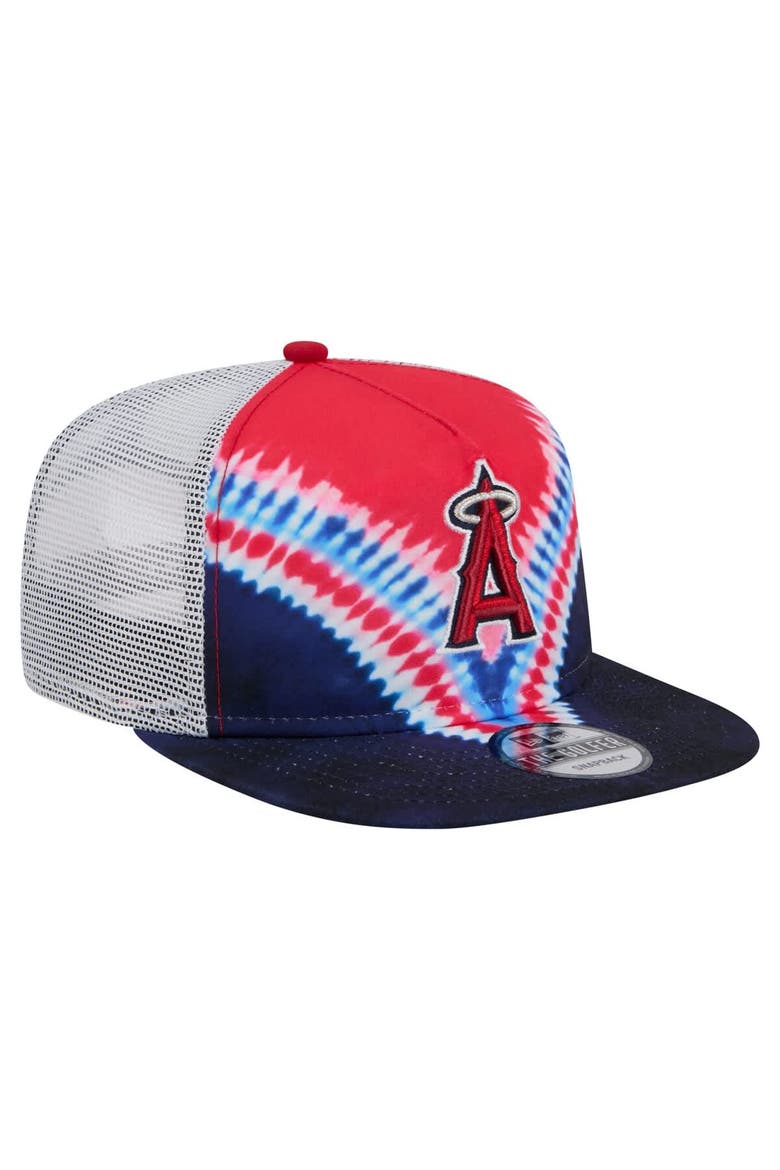 Men's New Era Los Angeles Angels Tie-Dye Golfer Trucker Adjustable Hat, Alternate, color, Red