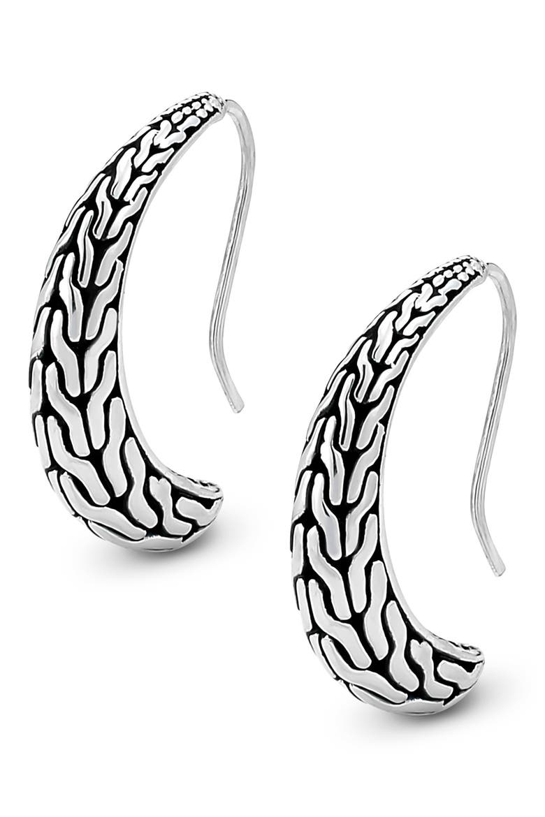 Woven Sterling Silver J-Hoop Earrings, Alternate, color, SILVER
