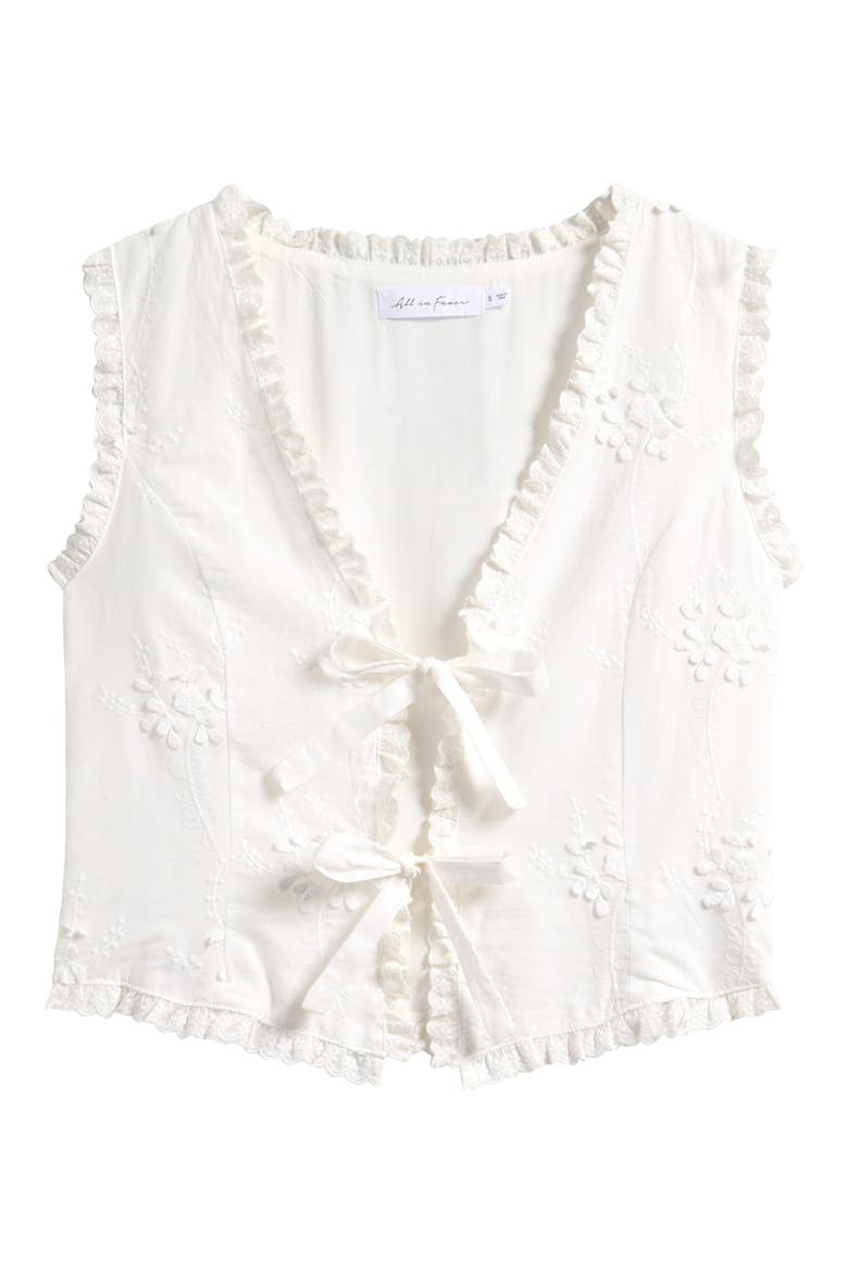 Ruffle Embroidered Tie Front Cotton Tank, Alternate, color, WHITE