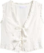 All in Favor Ruffle Embroidered Tie Front Cotton Tank