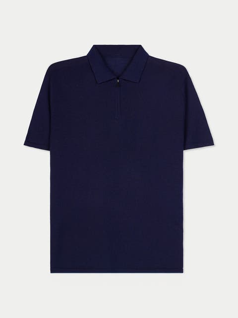 Cashmere Silk Half-Zip Polo Top