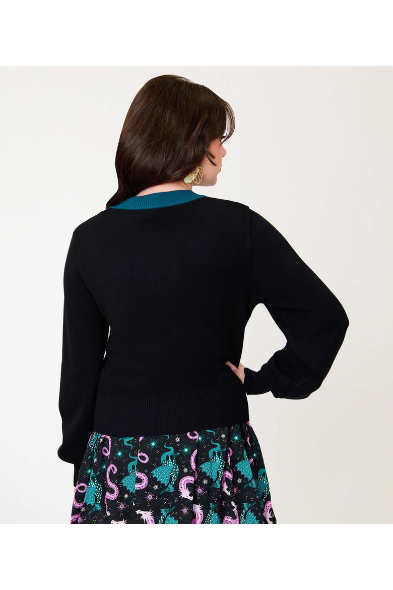 1950s Cropped Cardigan, Alternate, color, Black Dragon Print
