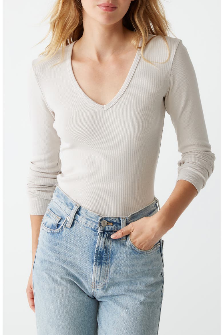 Remi V-Neck Rib Top, Alternate, color, CEMENT