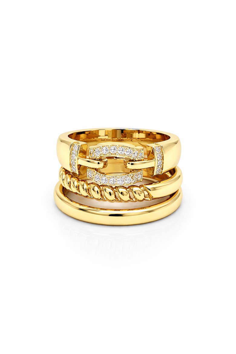 Cubic Zirconia Triple Band Ring, Main, color, YELLOW GOLD