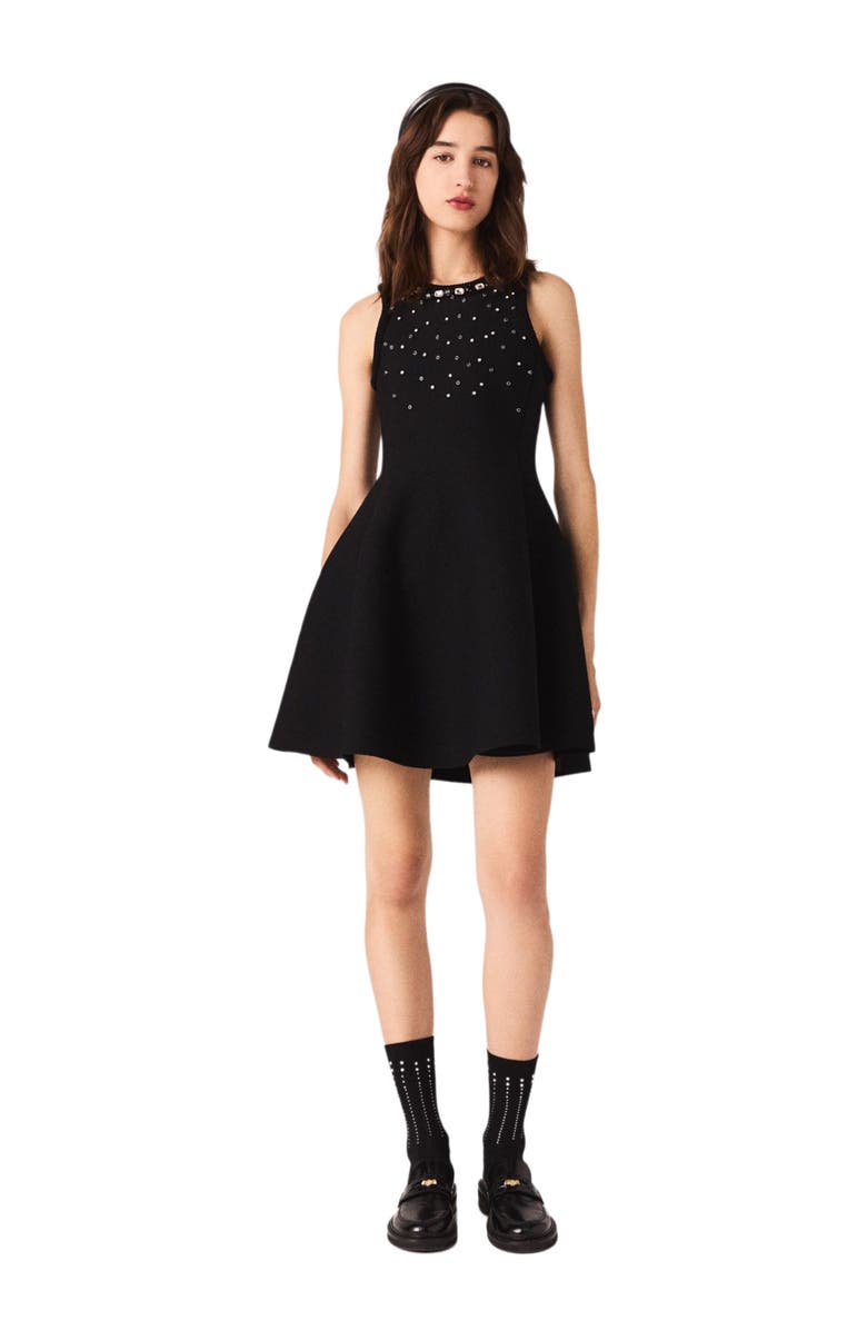 maje Jewelled skater dress, Alternate, color, Black