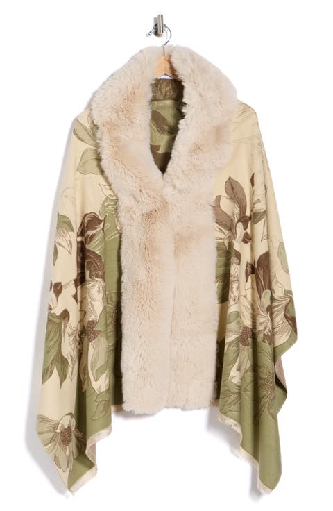 Faux Fur Trim Floral Wrap