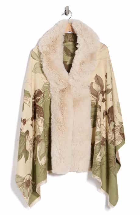 La Fiorentina Faux Fur Trim Floral Wrap
