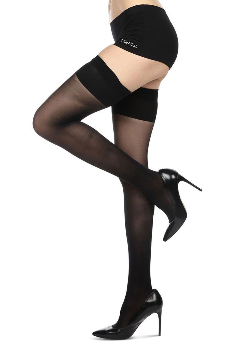 Second Skin Sheer Thigh High Stockings, Main, color, BLACK