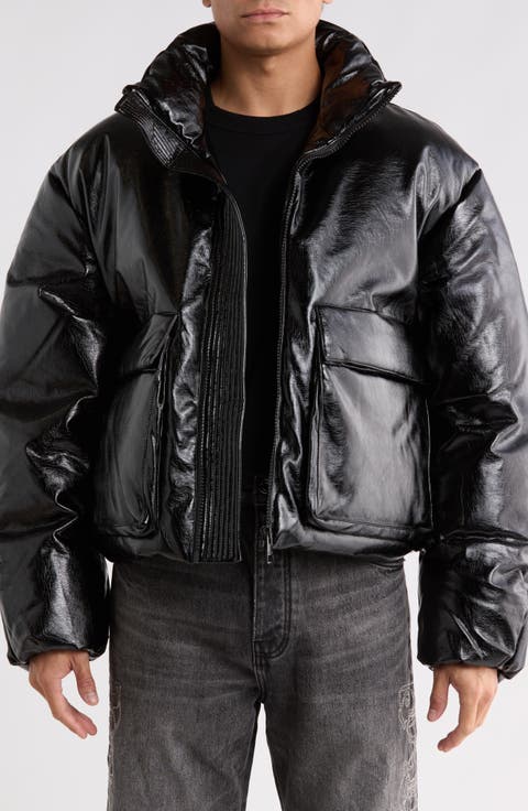 Faux Leather Puffer Jacket