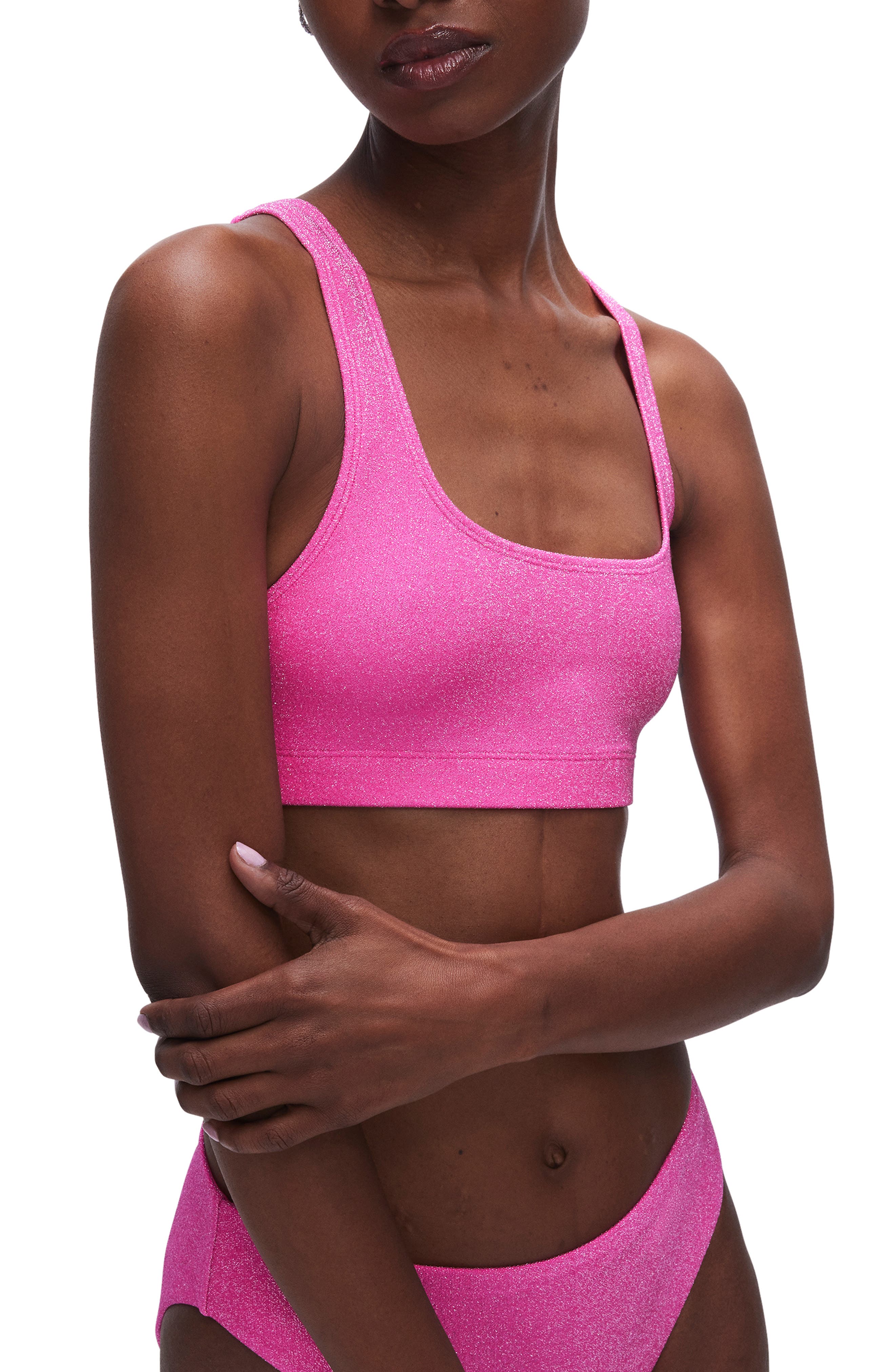 Good American Sparkle Metallic Bikini Top