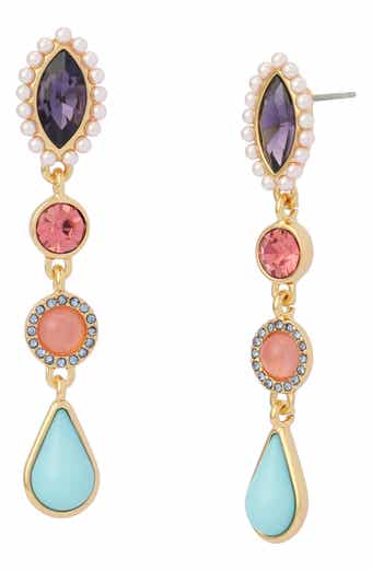 Faux Pearl & Mixed Crystal Linear Drop Earrings