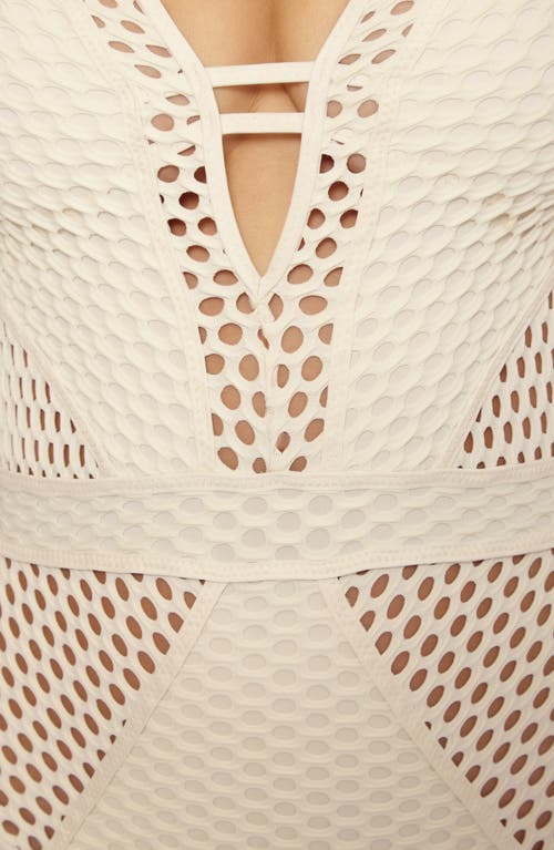 Becca Castaway Fishnet Plunge One-piece Swimsuit In Ecru