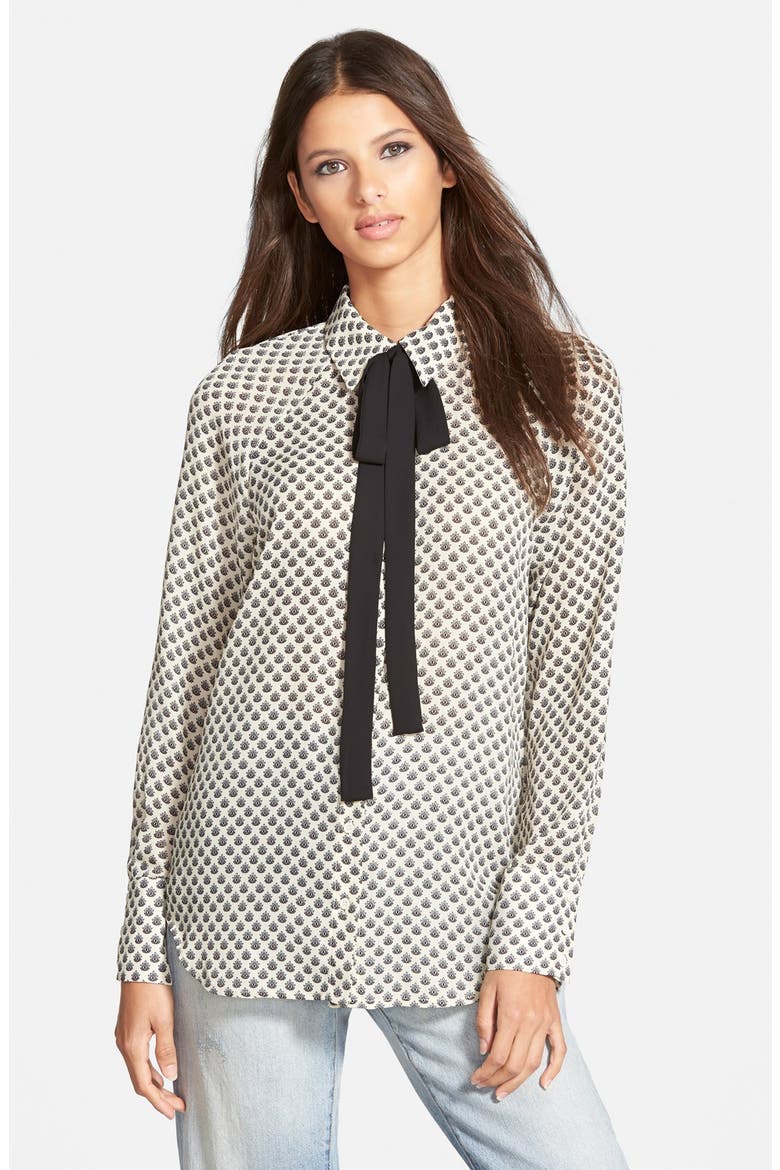 Tie Neck Button Front Blouse, Main, color, IVORY