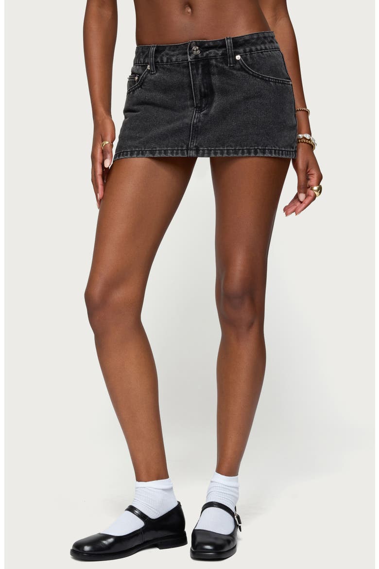 Camelia Low Rise Denim Miniskort, Main, color, BLACK