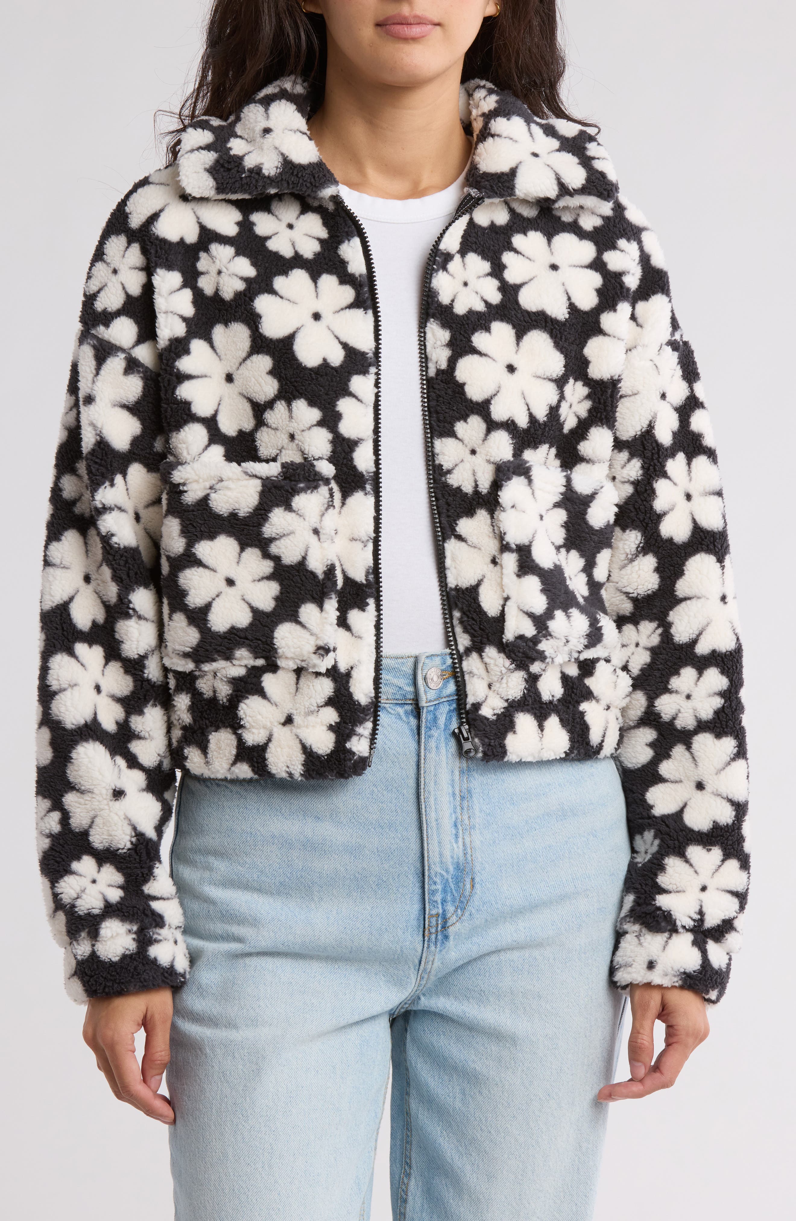 Billabong Warmed Up Floral Fleece Shacket (Women) | Nordstromrack