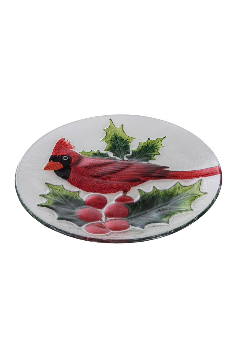 Cardinal Glass Decorative Christmas Plate, Alternate, color, Red