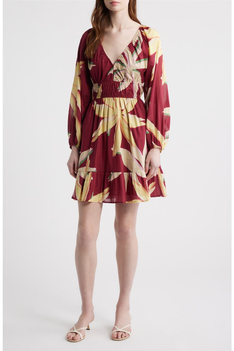 Krina Floral Ruched Dress, Main, color, RED PALMA