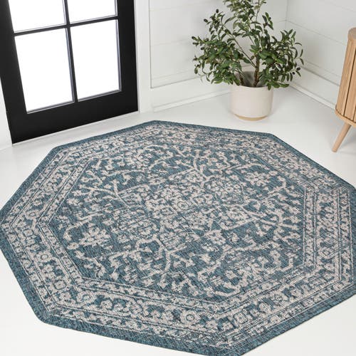 Jonathan Y Malta Bohemian Medallion Textured Weave Octagon Indoor/outdoor Area Rug In Blue