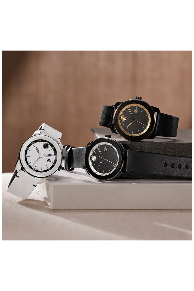 Bold TR90 Leather Strap Watch, 42mm, Alternate, color, BLACK DIAL