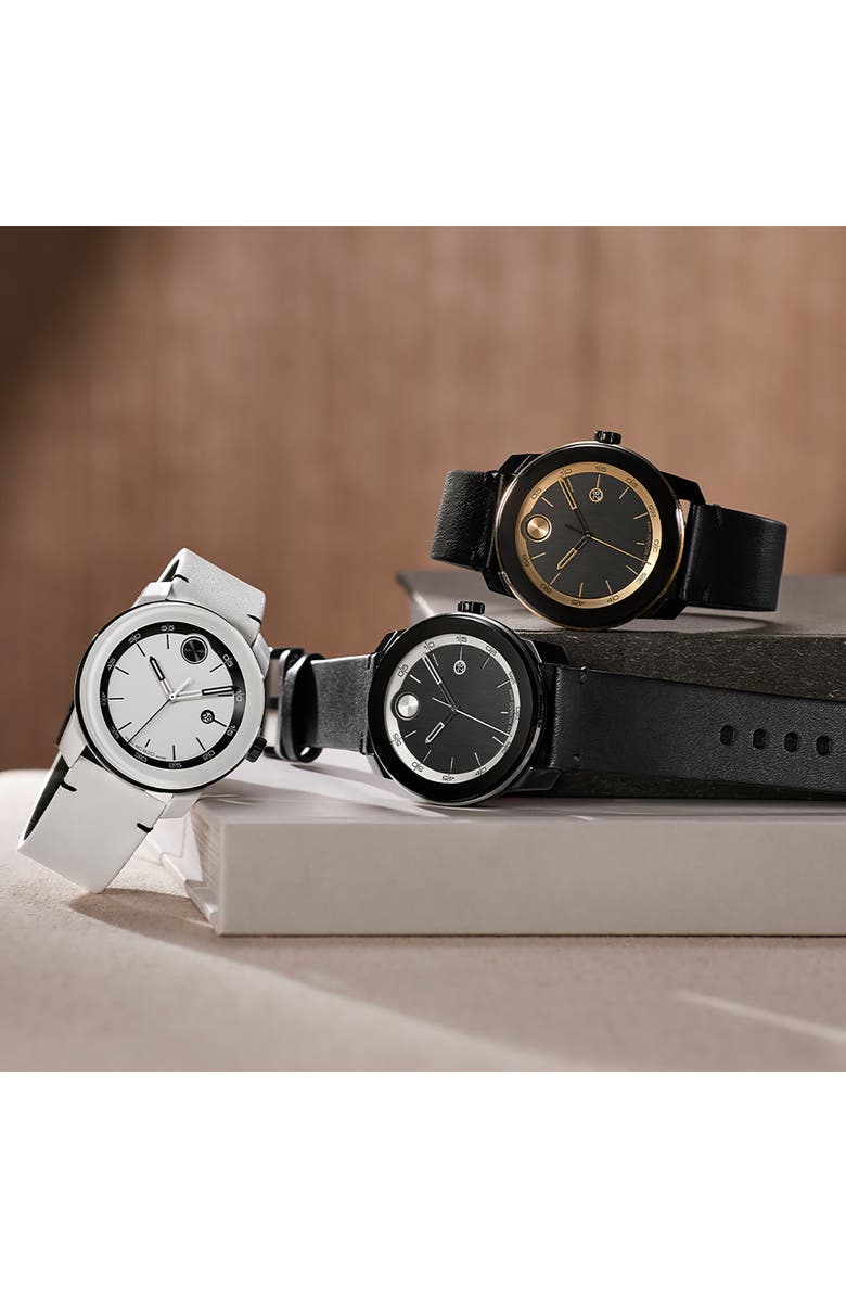 Movado Bold TR90 Leather Strap Watch, 42mm, Alternate, color, Black