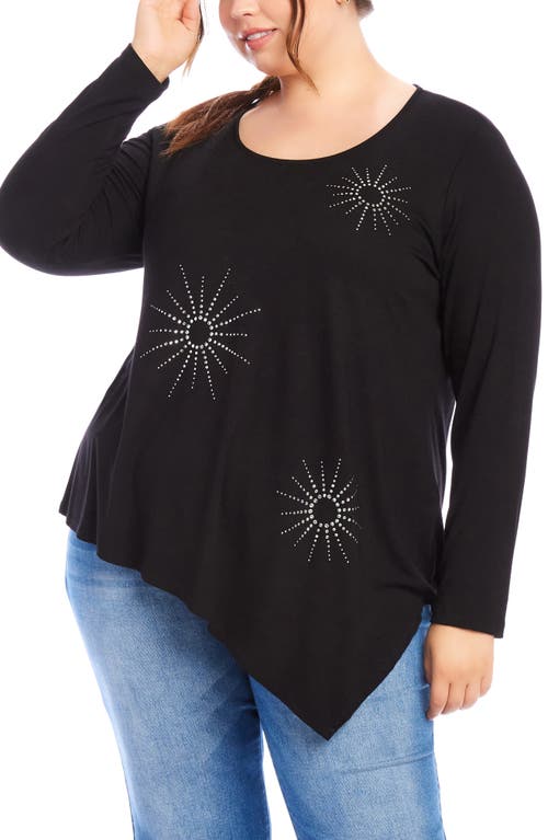 Karen Kane Embellished Sun Asymmetric Hem Top in Black 