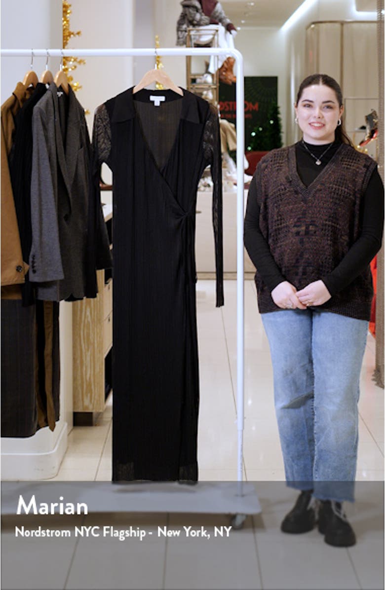 Long Sleeve Plissé Midi Wrap Dress, sales video thumbnail