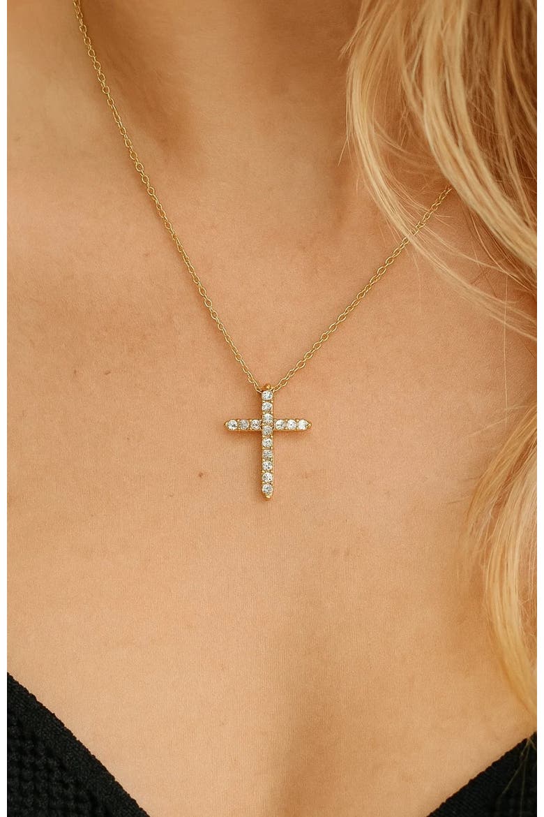 Timeless Grace CZ Cross Pendant Necklace, Alternate, color, Gold