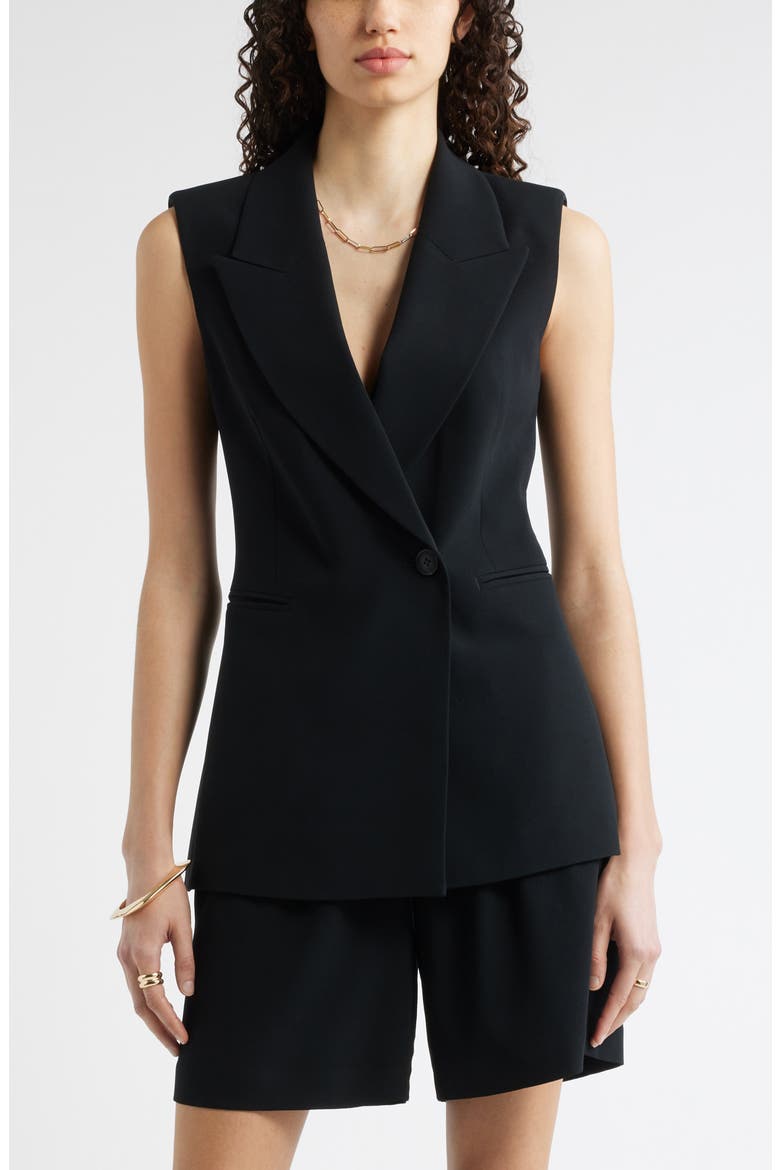 Sleeveless Crepe Blazer, Main, color, BLACK
