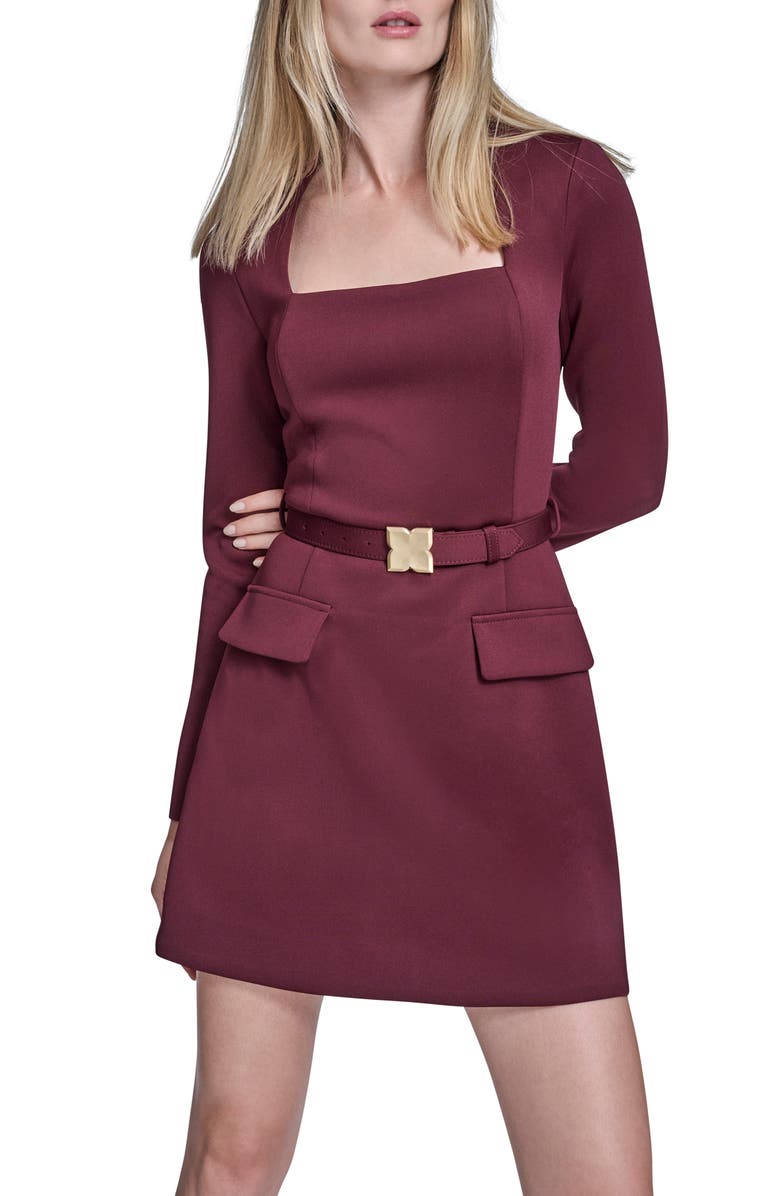 BCBG Belted Long Sleeve Sheath Dress, Alternate, color, Crimson Velvet