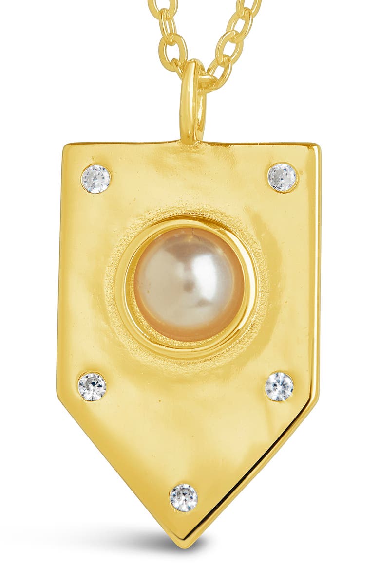 Sterling Forever Marcella Shield Pendant Necklace, Alternate, color, Gold