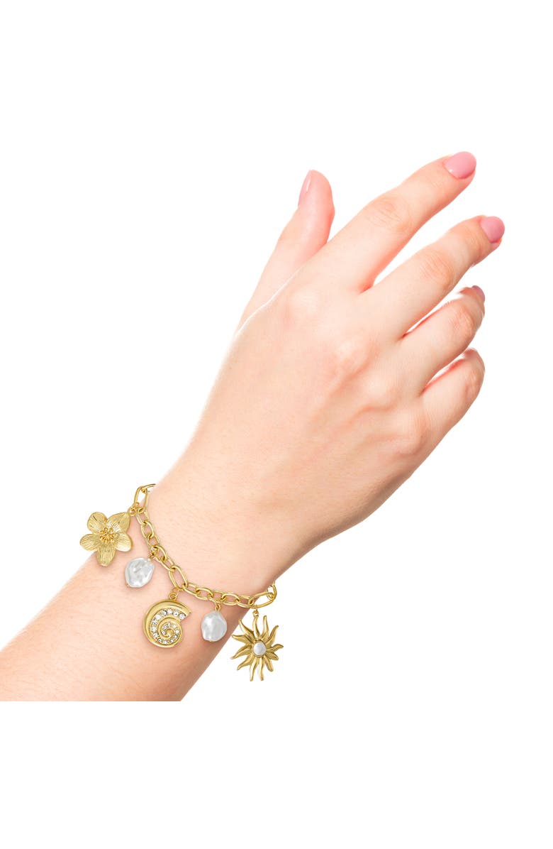 Jessica Simpson Gold-Tone Celestial Charm Bracelet with Imitation Pearls, Adjustable, Alternate, color, Gold