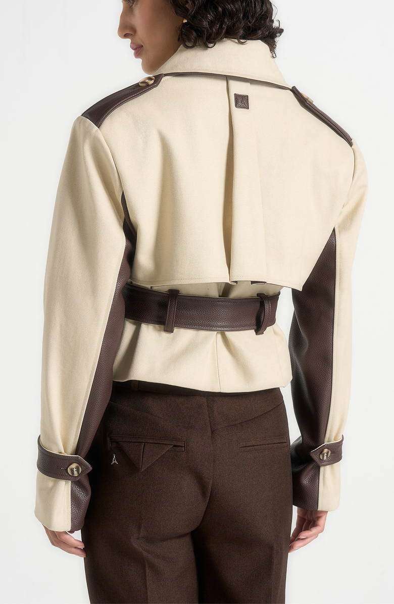Manière De Voir Lelia Cropped Gabardine Trench Coat With Belt, Alternate, color, Beige