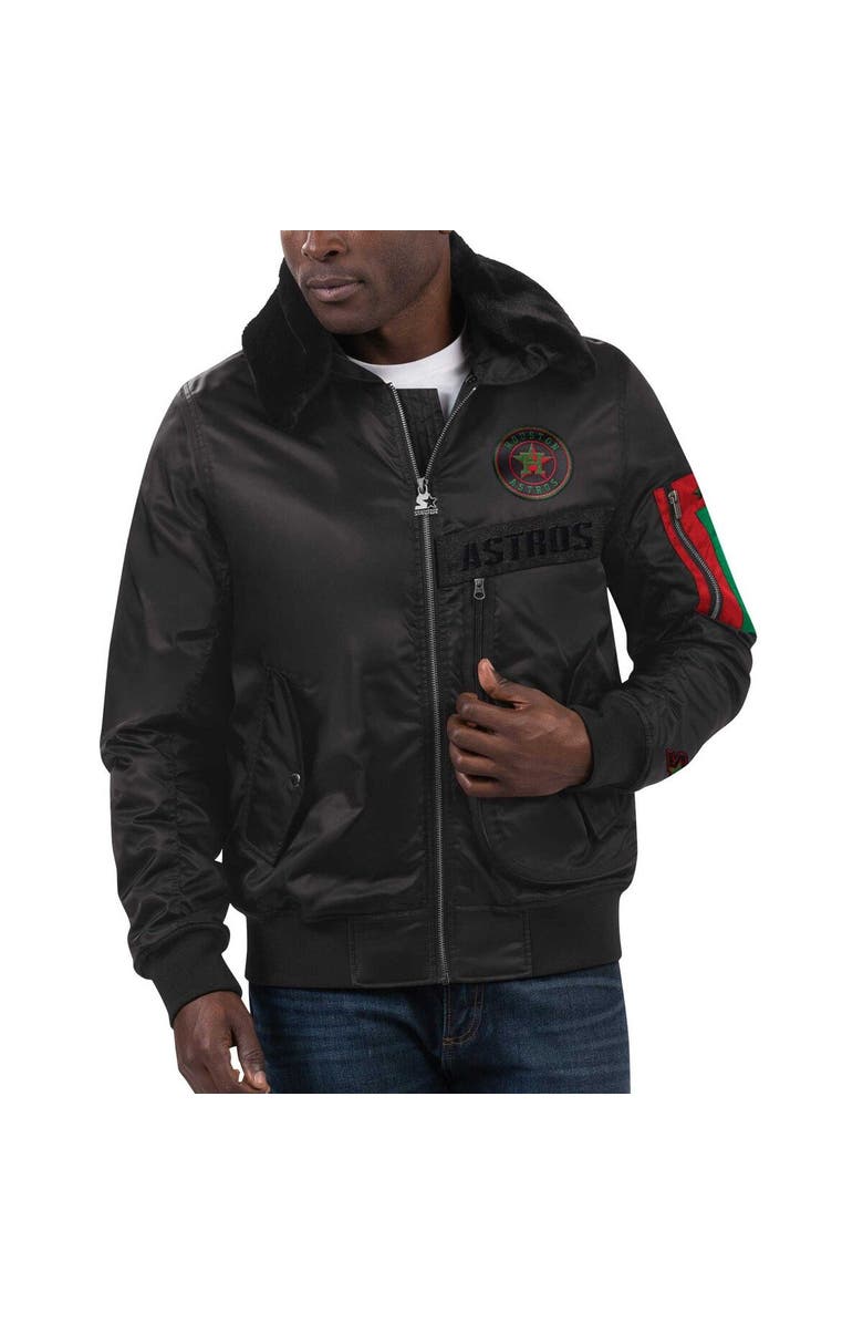 STARTER Men's Starter x Ty Mopkins Black Houston Astros Black History Month Satin Full-Zip Jacket, Alternate, color, Black