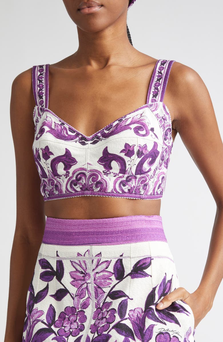 Dolce&Gabbana Majolica Print Bustier Top, Main, color, Ip3tn Mix Maiolica Viola