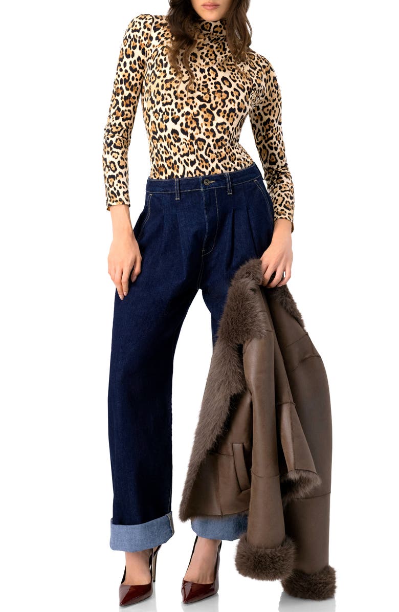 IVONNE Long Sleeve Animal Print Bodysuit, Alternate, color, Beige