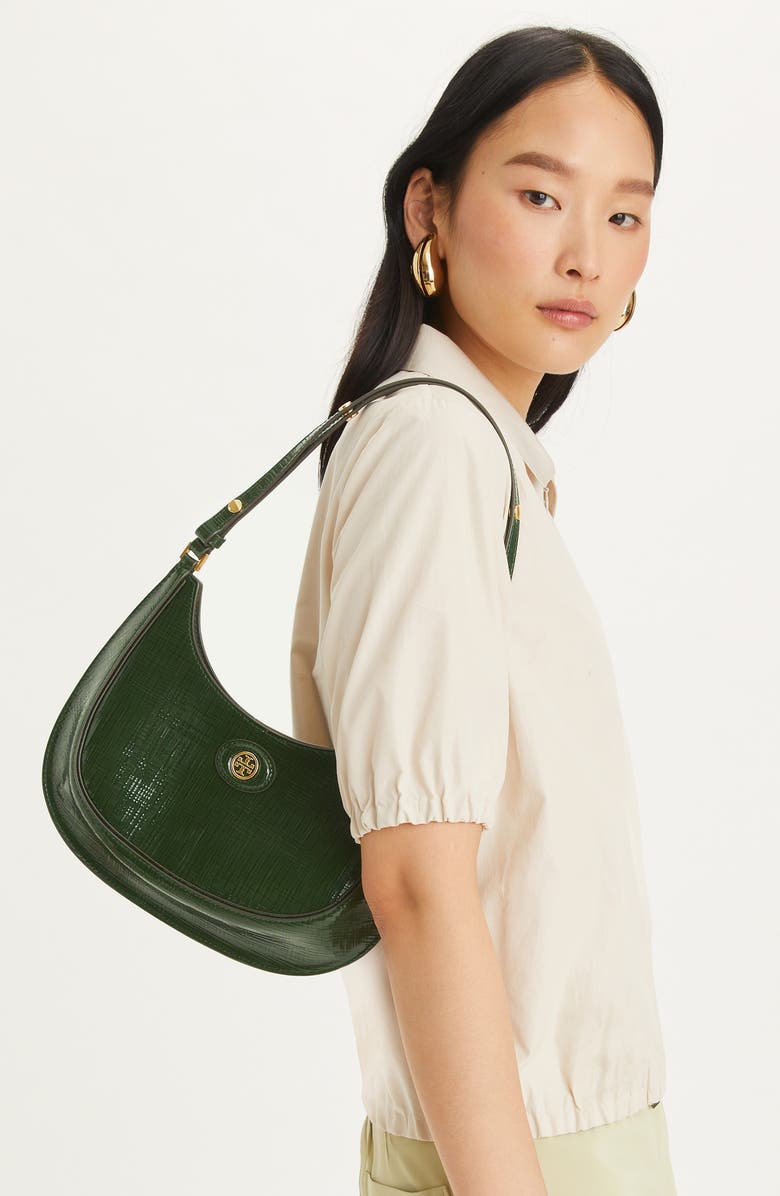 Tory Burch Robinson Crosshatched Leather Convertible Crescent Bag, Alternate, color,