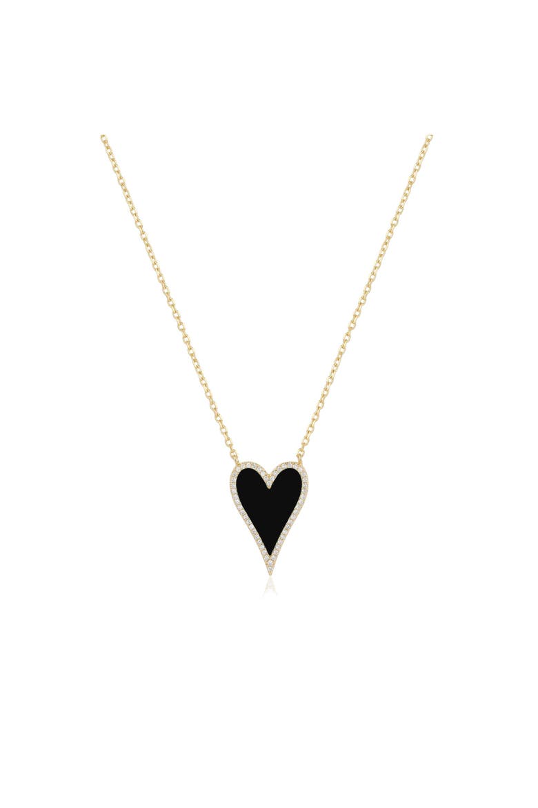 Elongated Onyx CZ Halo Heart Necklace, Main, color, Onyx