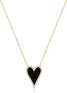 The Lovery Fine Jewelry Elongated Onyx CZ Halo Heart Necklace