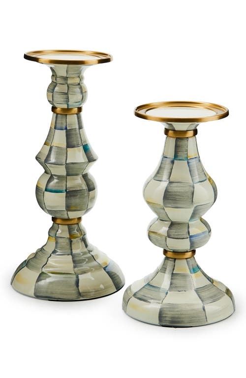 Mackenzie-childs Mackenzie Childs Sterling Check Medium Pillar Candleholder