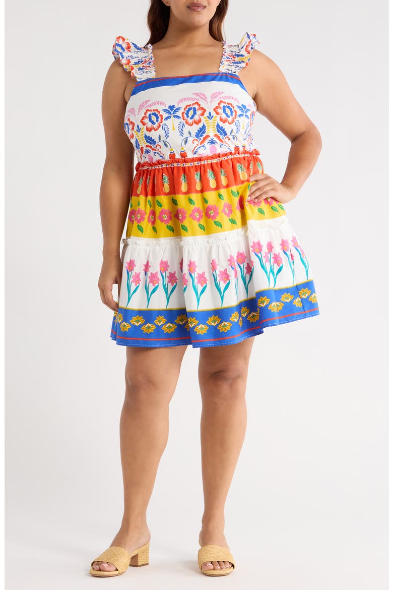 Mixed Print Cotton Mini Sundress, Main, color, WHITE/ MULTI