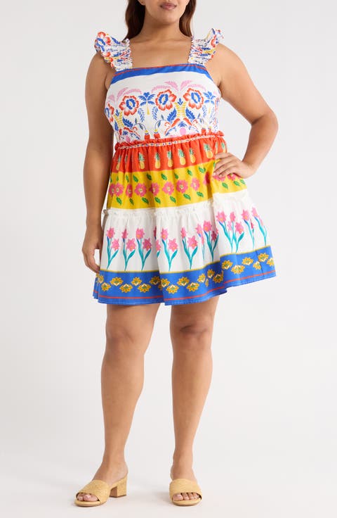 Mixed Print Cotton Mini Sundress (Plus)