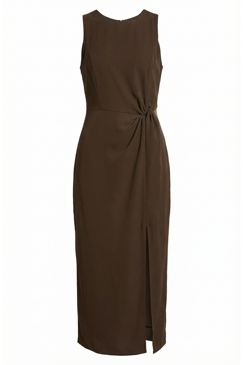 Sleeveless Side Twist Front Slit Midi Dress, Alternate, color, Brown