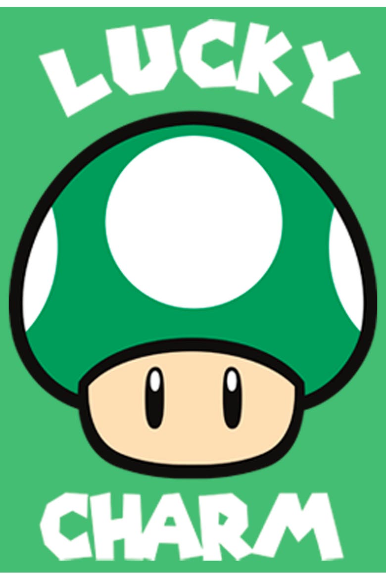 Boys' Nintendo Super Mario St. Patrick's Day Extra Life Mushroom Lucky Charm Graphic Tee, Alternate, color, Kelly Green