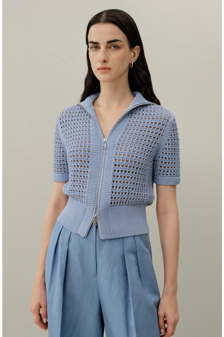 Women's Toscana Pointelle Knit Double-Zip Cardigan, Alternate, color, Chambray Blue