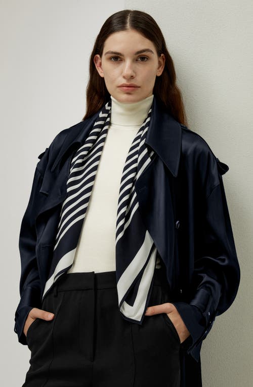 Lilysilk Mid-century Pattern Silk Scarf In Midnight Blue
