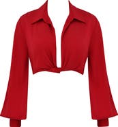 HOUSE OF CB Laraine Plunge Neck Stretch Silk Crop Blouse